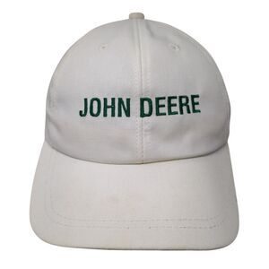 John Deere Slideback Hat White One Size Solid Leather Strap K-Products